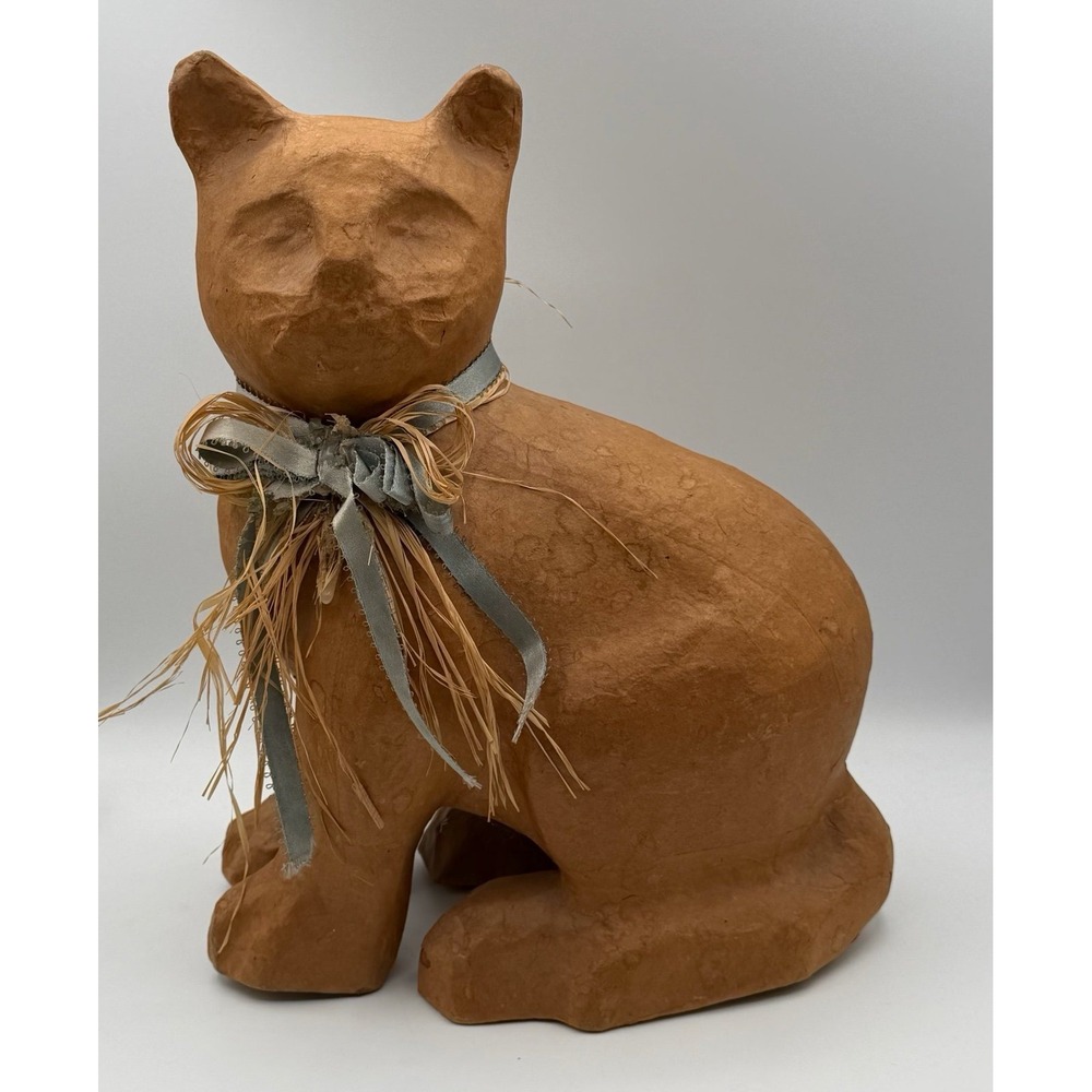 Vintage Papier Mache Cat Figurine Folk Art Primitive Rustic Farmhouse Decor‎ 12"